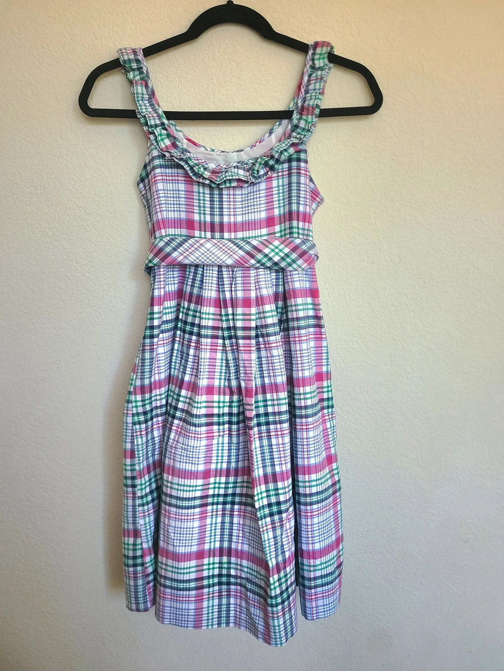 Ralph Lauren Pink & Green Plaid Ruffle Strap Dress